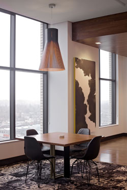 Aster Home table and view of the city