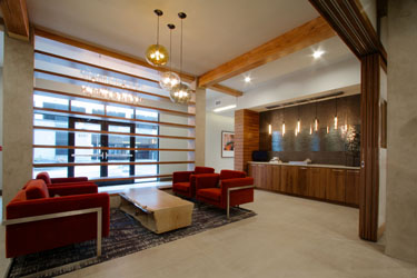 waiting area with custom chairs and table
